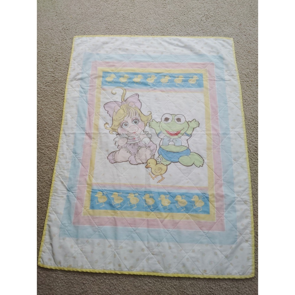 Vtg Muppet Babies Crib Baby Blanket Quilt Miss Piggy Kermit 1980s 35x45